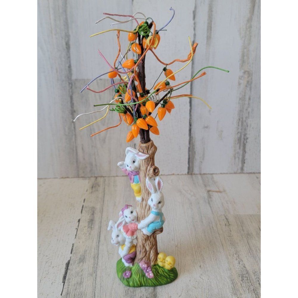 E.U. Easter Bunny carrot tree Ceramic figure chick family spring